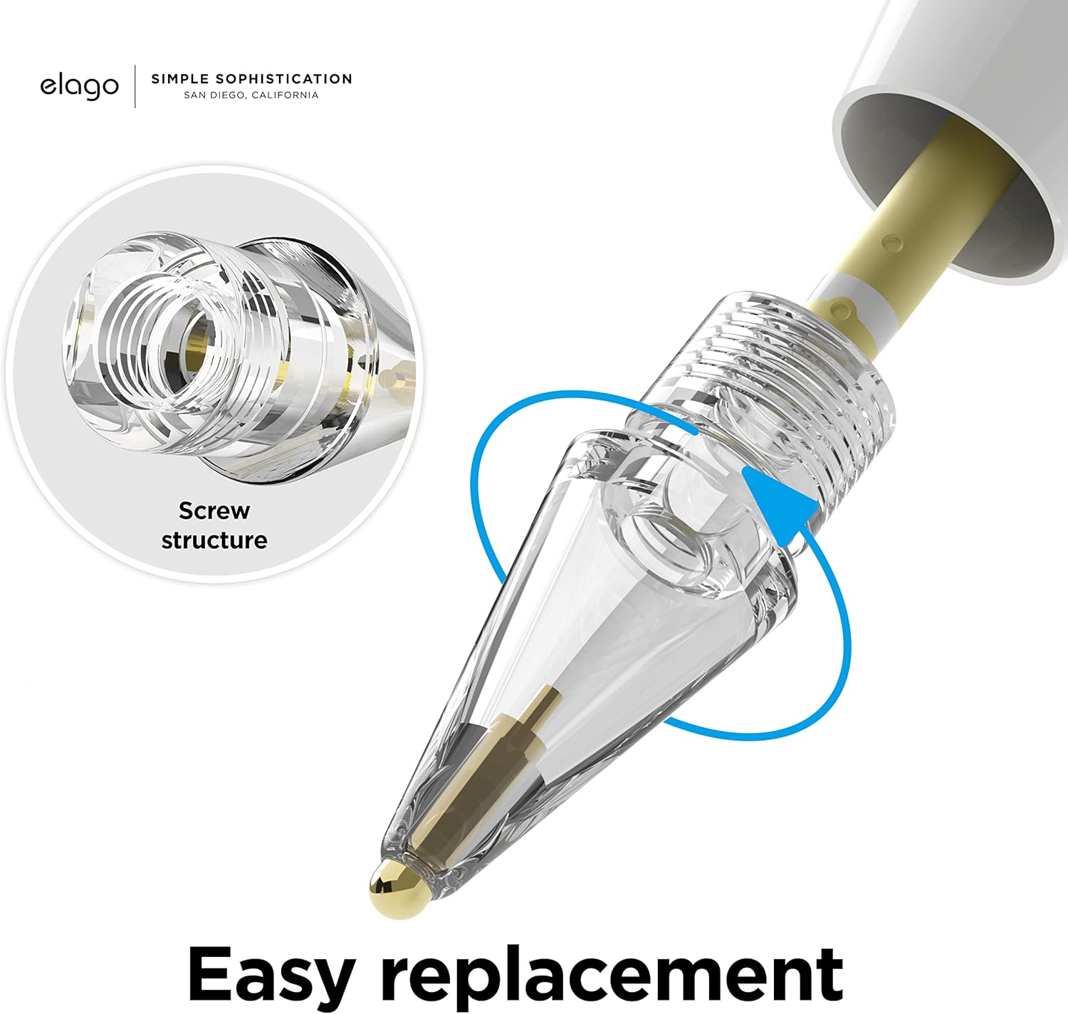 Detalle de elago 2 packs de pointes de crayon en métal de remplacement pour Apple Pencil Pro / 1re-2e génération / USB-C