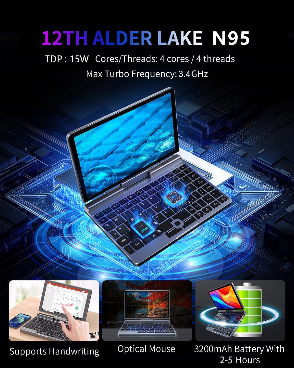 Detalle 2 de KOOFORWAY 8 inch N150 mini laptop 12GB