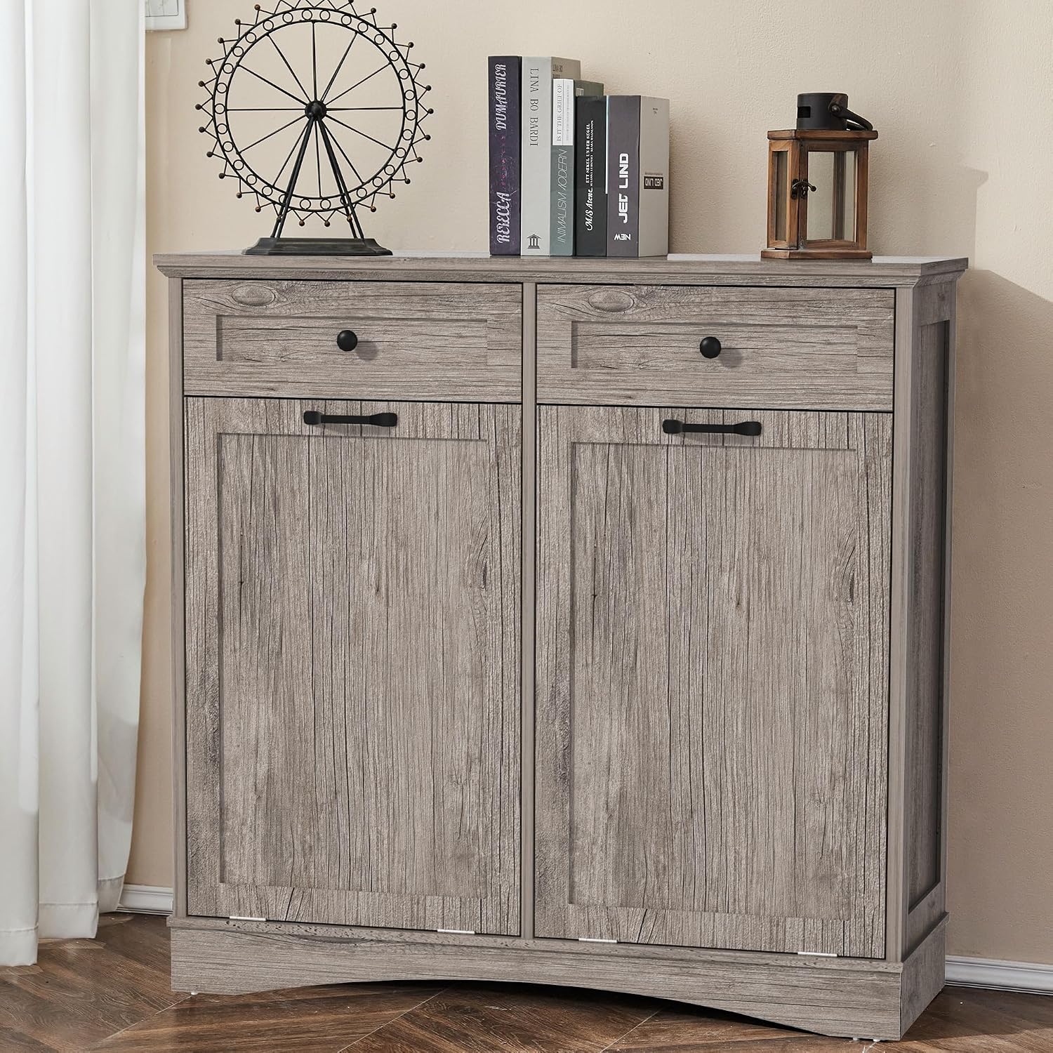 Thumbnail 6 de OUTGUAVA Double Tilt-Out Trash Cabinet, Gray, 26-Gallon Capacity, Drawers