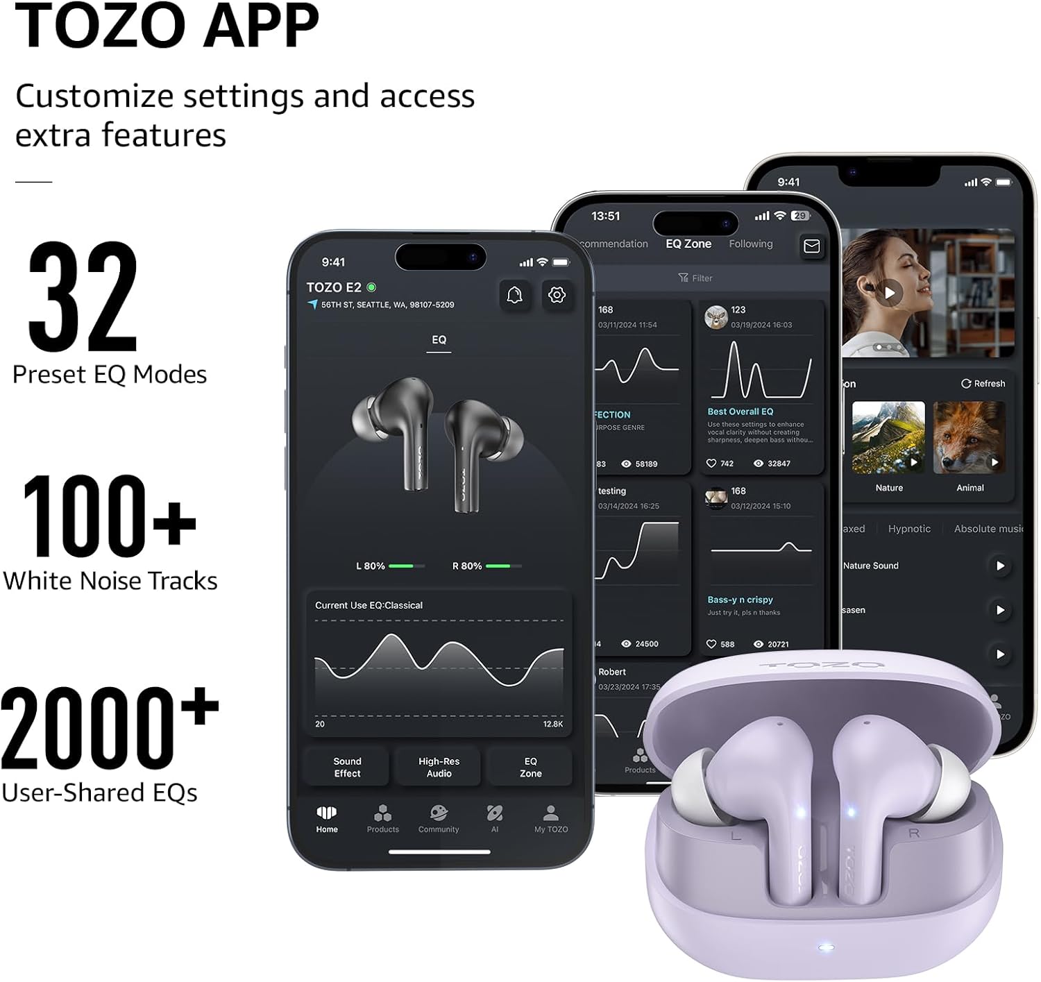 Thumbnail 4 de TOZO E2 In‑Ear Bluetooth‑Kopfhörer 5.3 mit App‑Steuerung