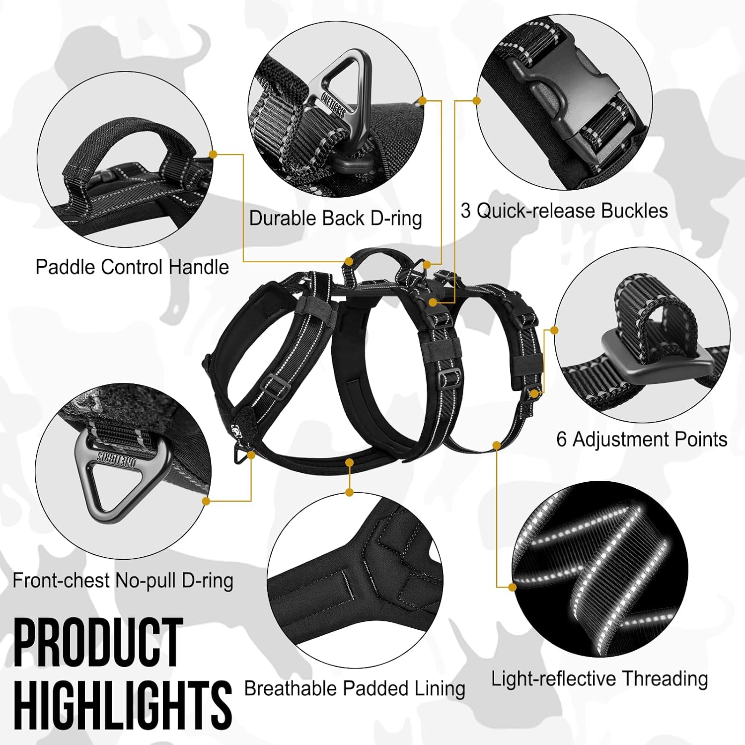 Thumbnail 4 de OneTigris Escape-Proof Dog Harness (Medium, Black, M) with Large Handle