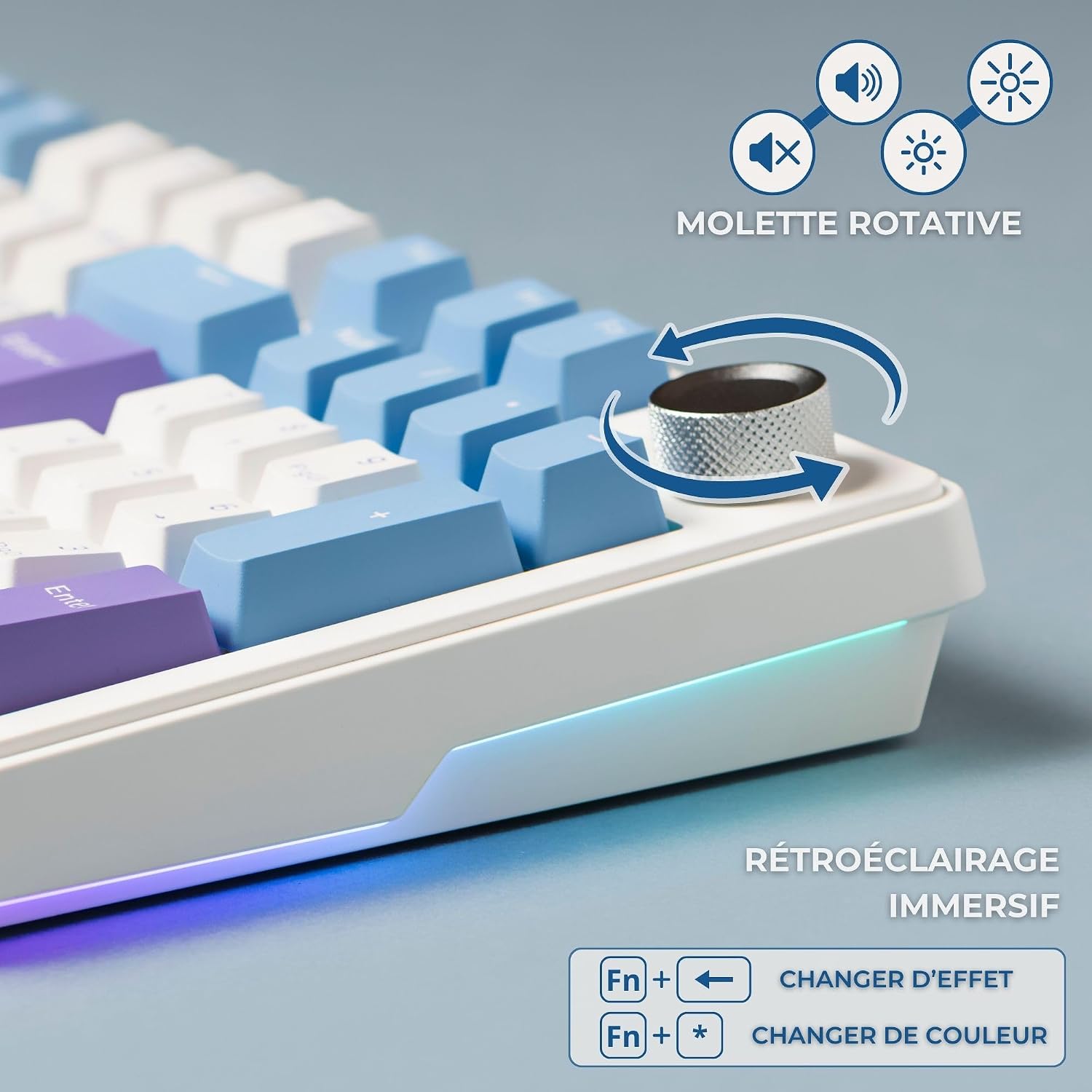 Thumbnail 5 de The G-Lab KEYZ Elite 400 WB — clavier gamer mécanique sans fil tri-mode AZERTY FR (2,4 GHz/Bluetooth/filiaire), hot swap, RGB + macros