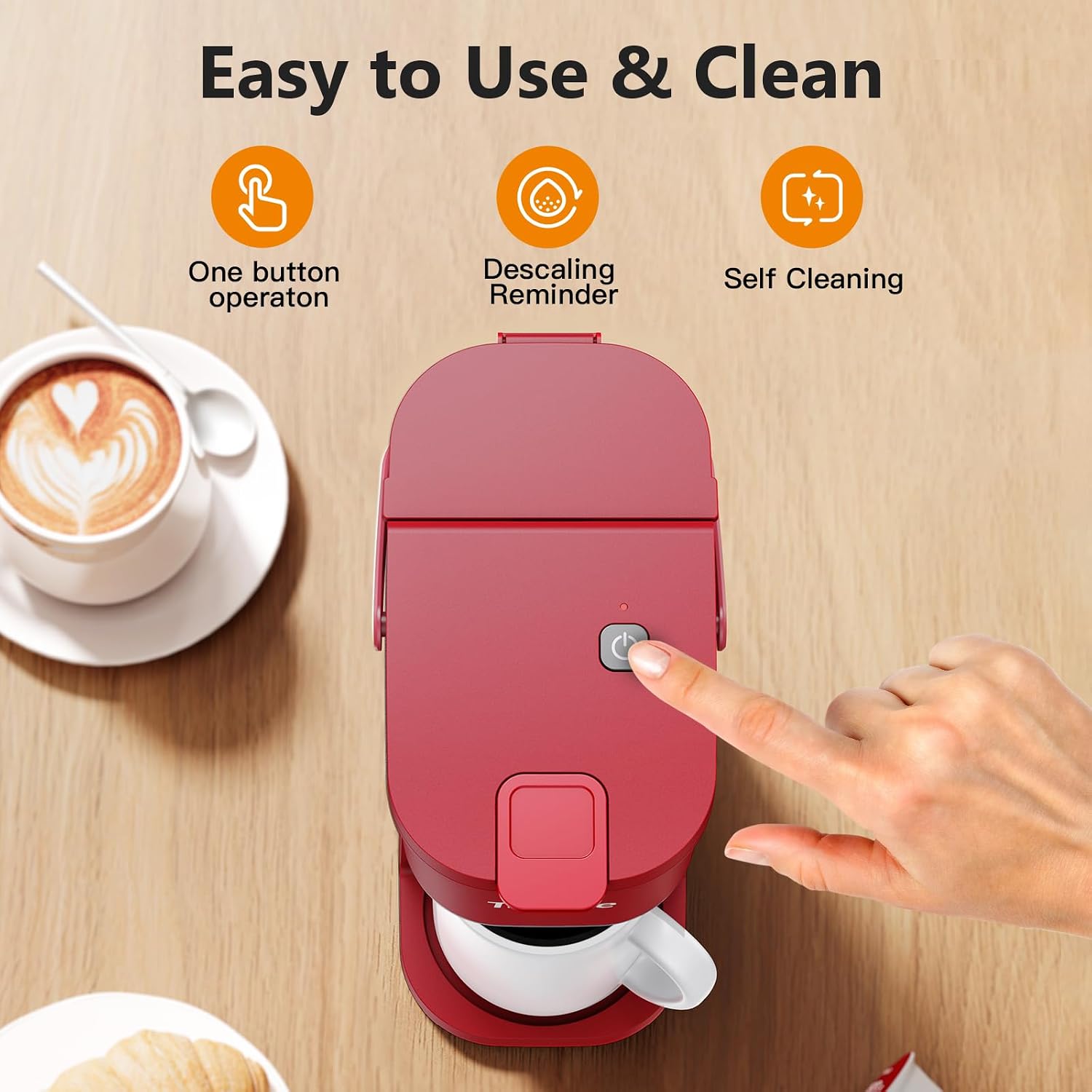 Detalle 1 de Tastyle Single Serve One Cup Coffee Maker (for K-Cups and Grounds) — 6 to 12 Oz, Mini Travel Brewer, Vintage Red