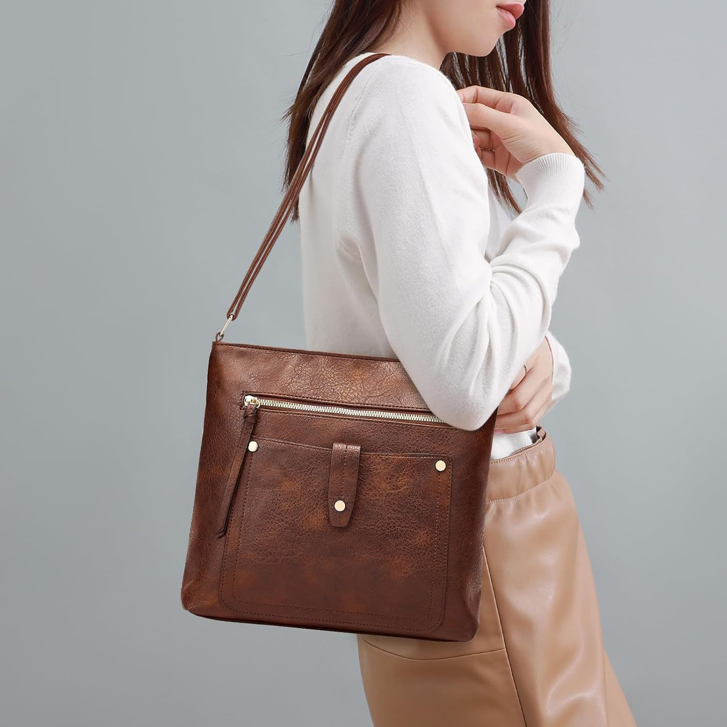 Thumbnail 1 de DOB SECHS Umhängetasche aus weichem PU-Leder für Damen – Vielseitige Crossbody mit mehreren Taschen