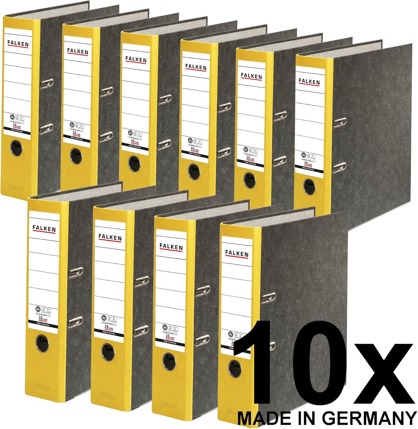 Thumbnail 1 de Falken lot de 10 Classeurs écologiques Recycling – DIN A4, 8 cm, jaune, extérieur marbré