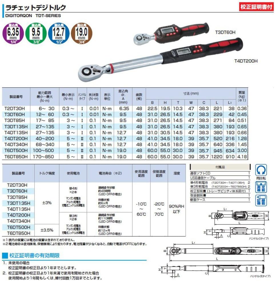 Detalle de トネ T4DT135H ラチェットデジトルク 12.7mm角・27~135N・m・測定データ保存対応
