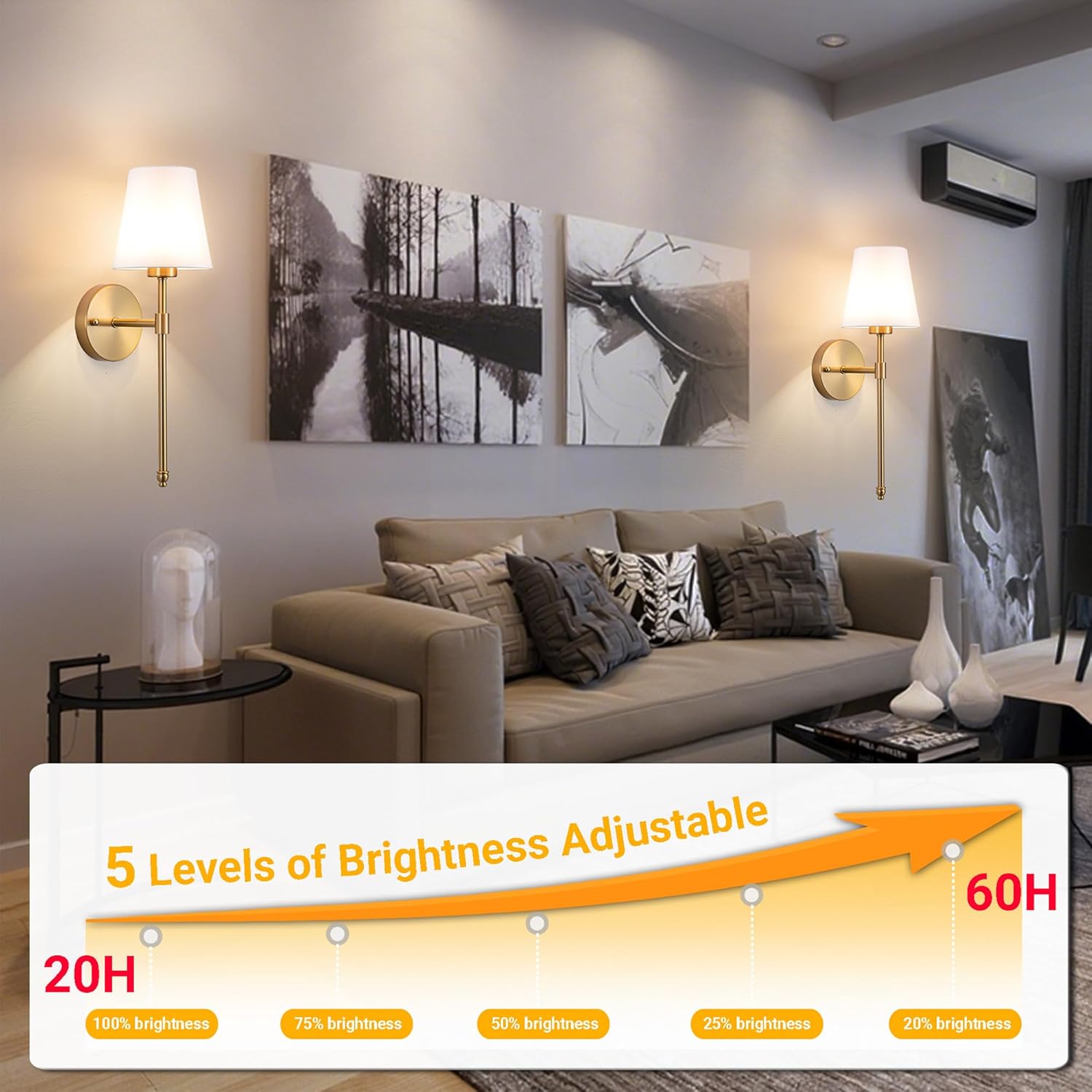 Thumbnail 6 de Vimhou Peel and Stick Wall Sconces (Set of 2) — Battery-Powered, No-Drill LED Wall Lamps with Magnetic Corn Bulbs