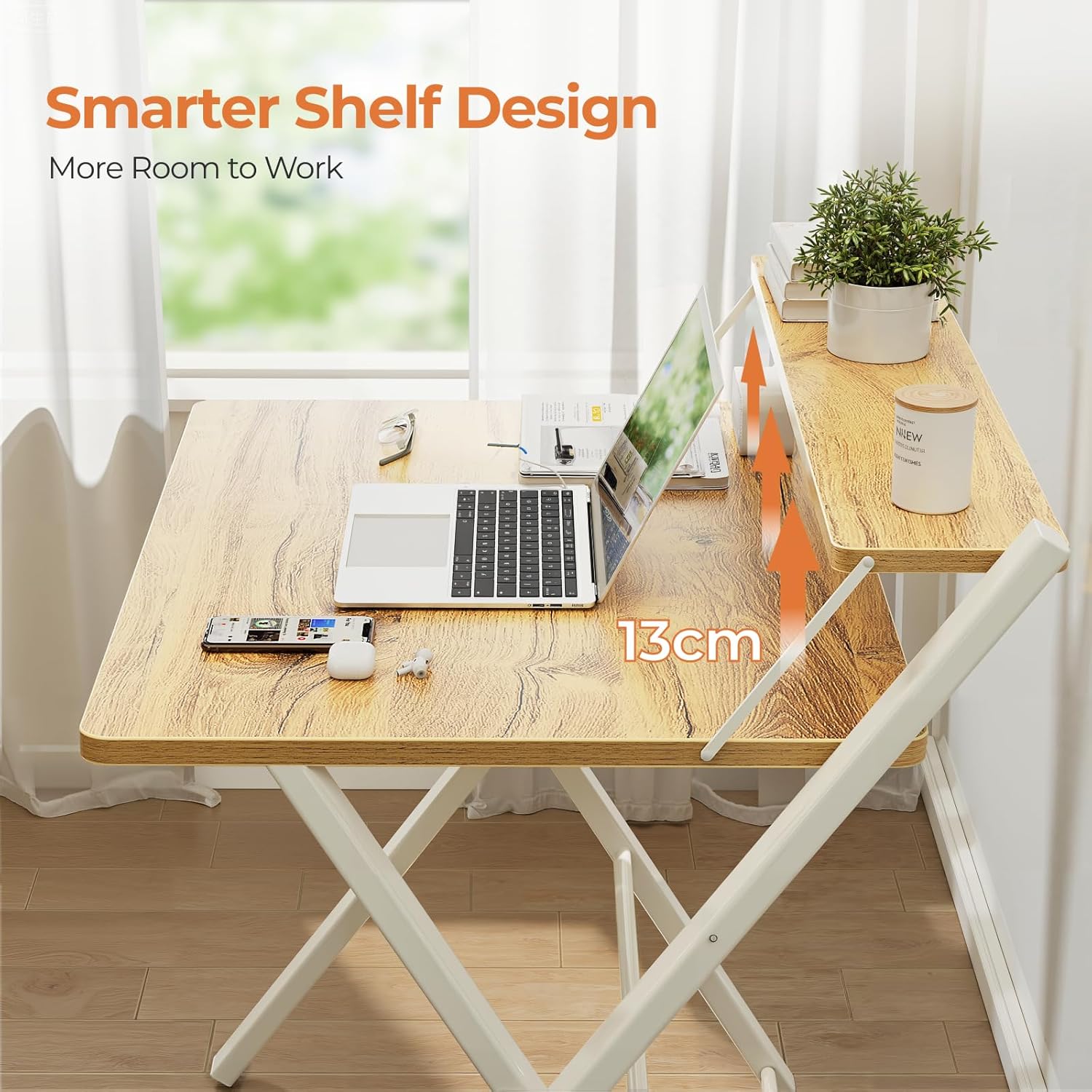 Thumbnail 5 de GreenForest Folding Desk (No Assembly Required) with Monitor Shelf, Oak – small space computer desk