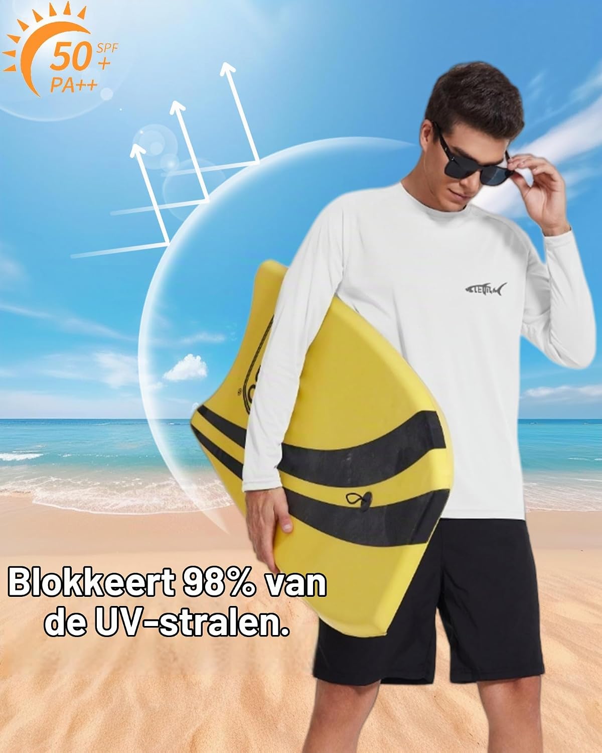 Detalle 2 de DEHORU rashguard met lange mouwen voor heren, UPF 50+, ademend en sneldrogend