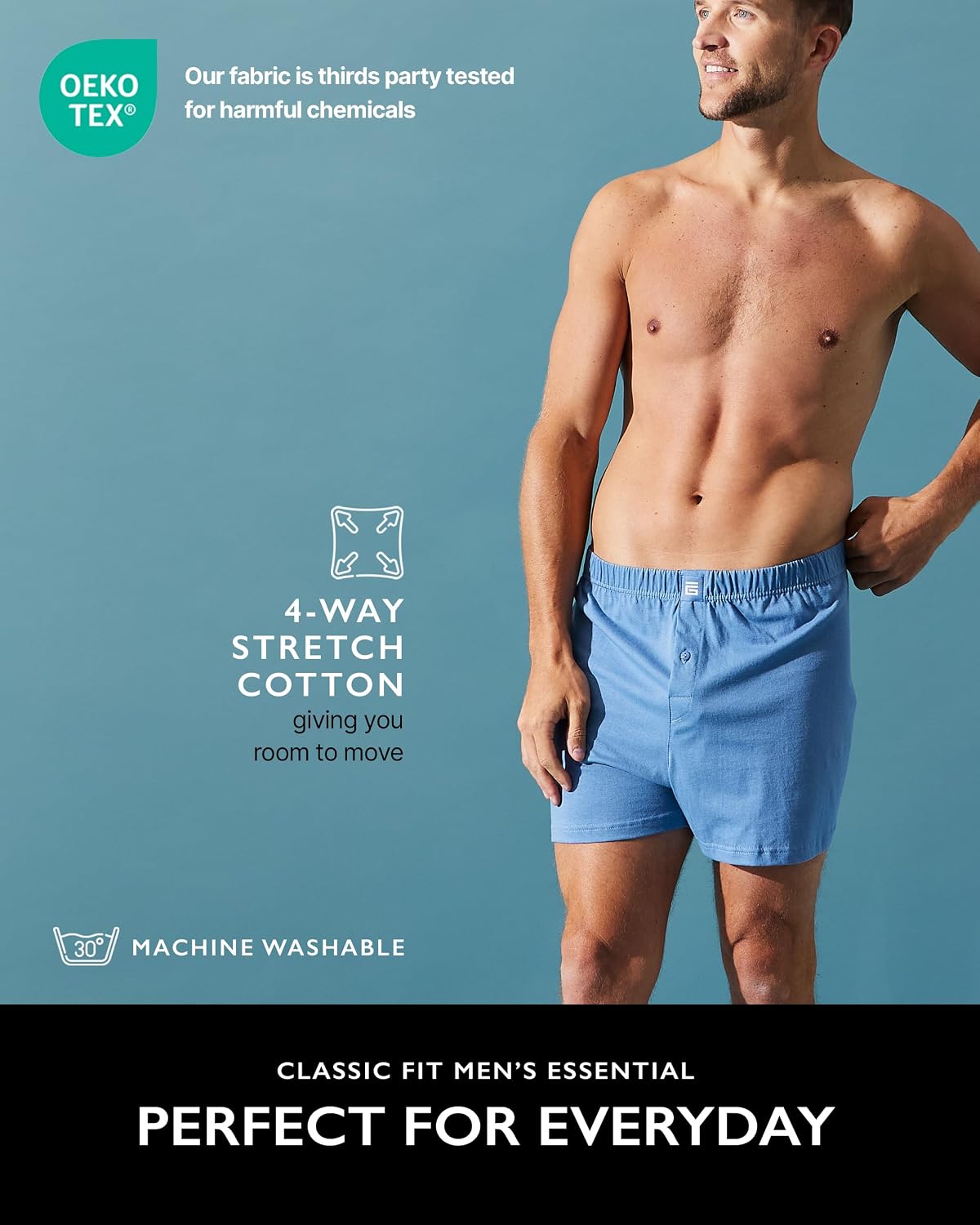 Thumbnail 2 de Giovici Mens Boxers Loose Fit – Super Soft Cotton Shorts with Button Fly