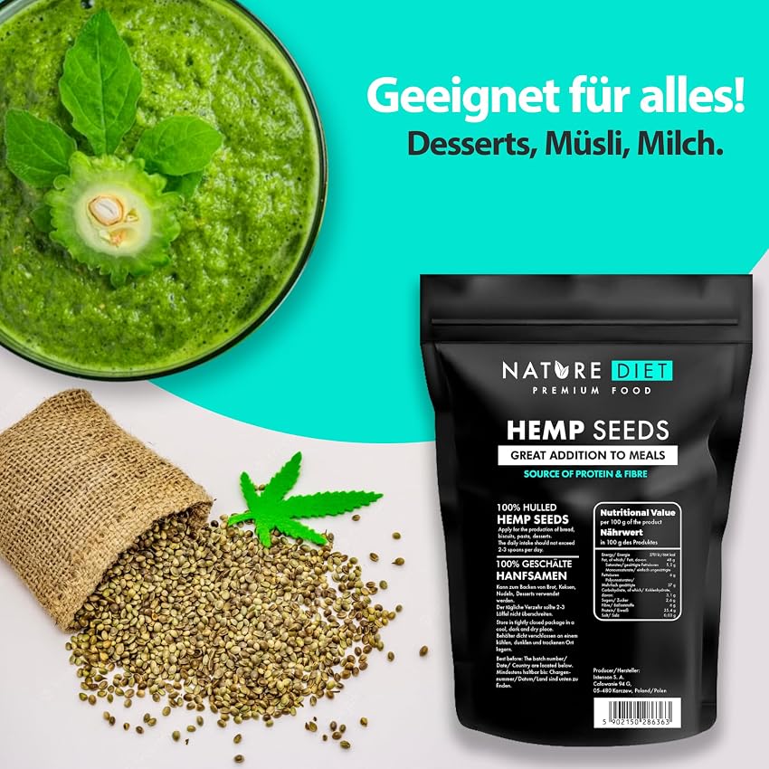 Detalle 2 de Nature Diet Semillas de Cáñamo peladas 1000 g