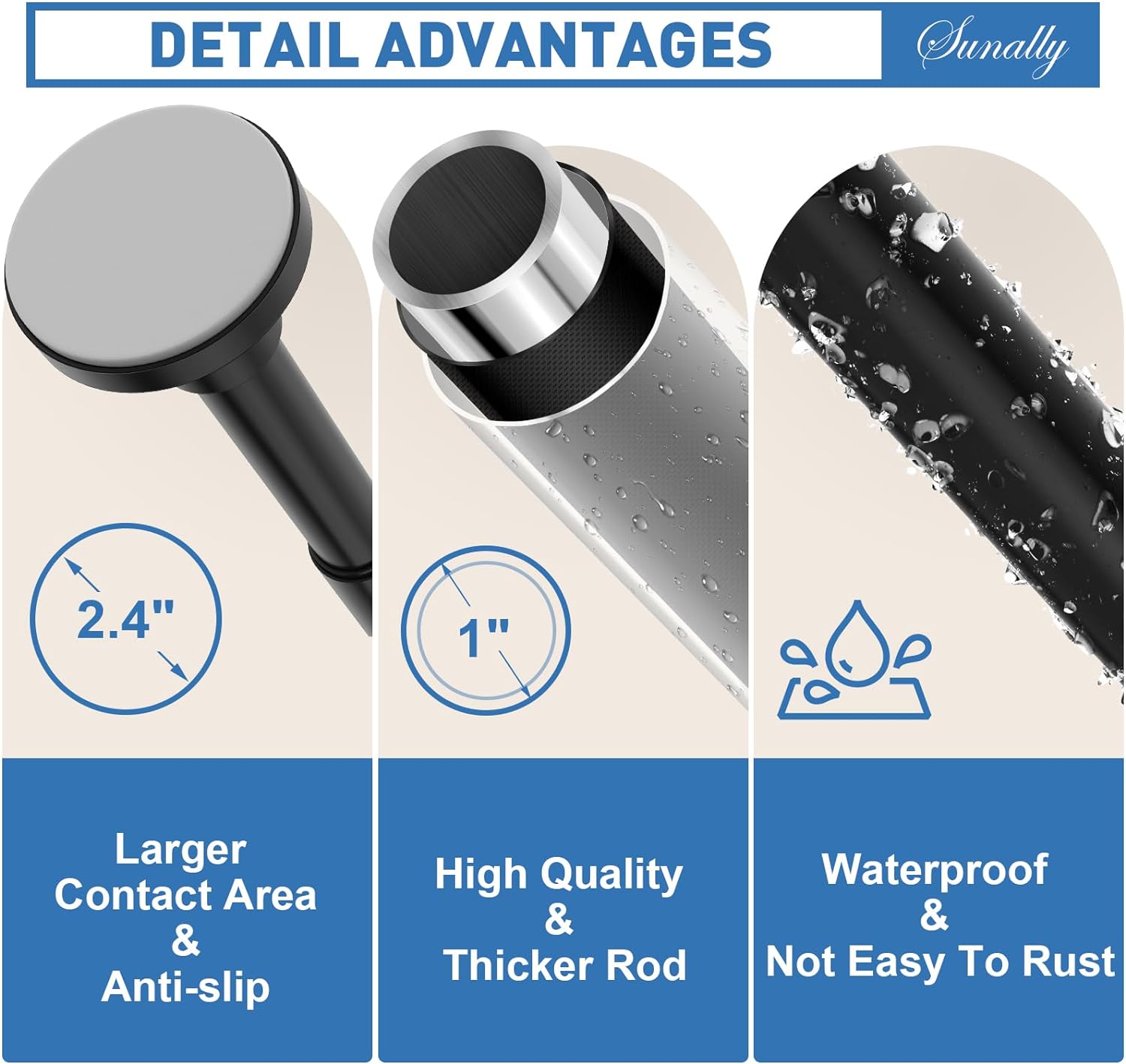 Detalle de SUNALLY Tension Shower Curtain Rod, 32–61 in
