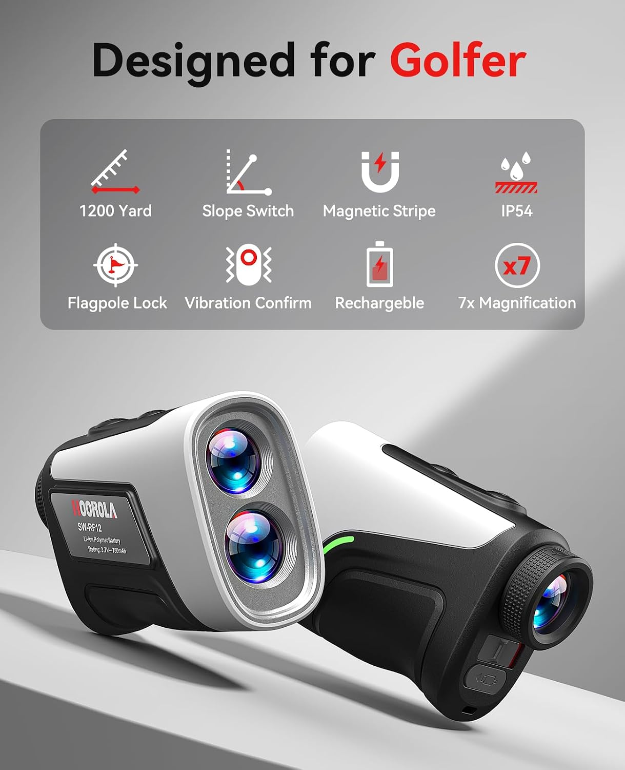 Detalle de Hoorola Golf Rangefinder, 1200-Yard Range, 7x Magnification and Slope