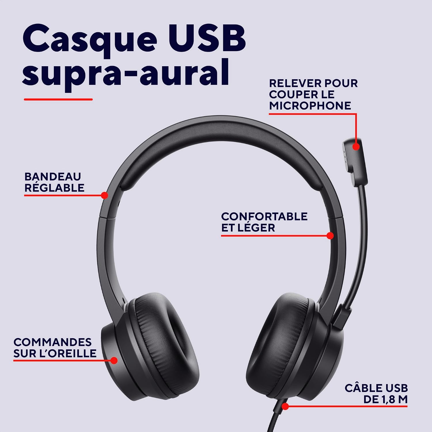 Thumbnail 1 de Trust Roha II Casque USB avec Micro Léger on Ear – Noir, câble 1,8 m
