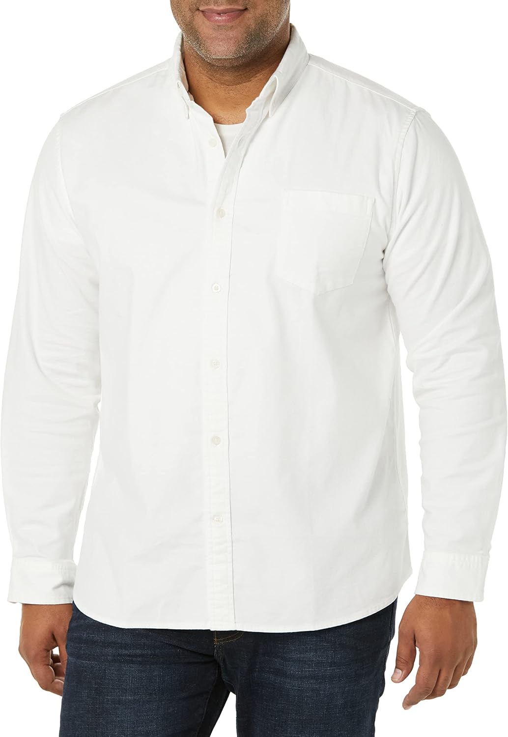 Detalle de Amazon Essentials Men's Regular-Fit Long-Sleeve Stretch Oxford Shirt with Pocket (Big & Tall)