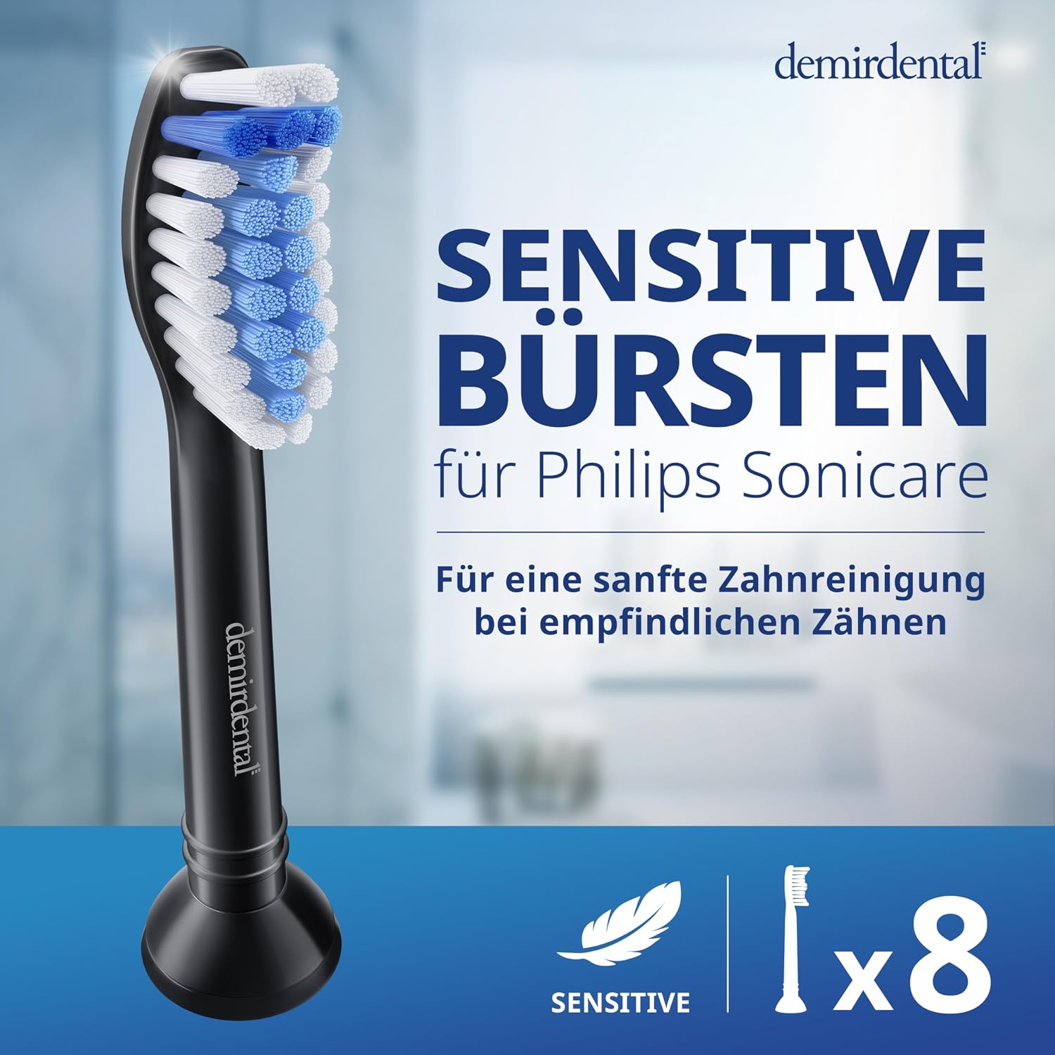 Detalle de 8er demirdental Sensitive Aufsätze – Weiche Bürstenköpfe für Philips Sonicare, Schwarz (HX6058b kompatibel)