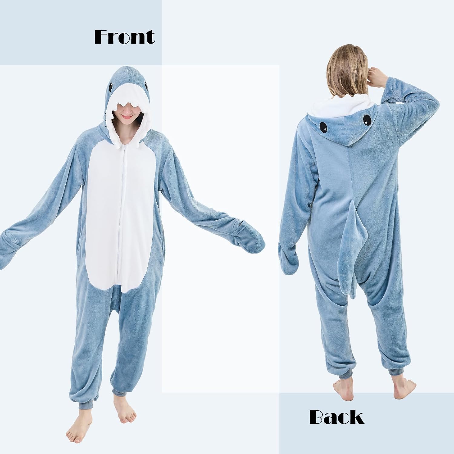 Detalle 2 de NEWCOSPLAY Unisex Adult Onesie Pajamas, Flannel, 3D Animal Hood & Pockets
