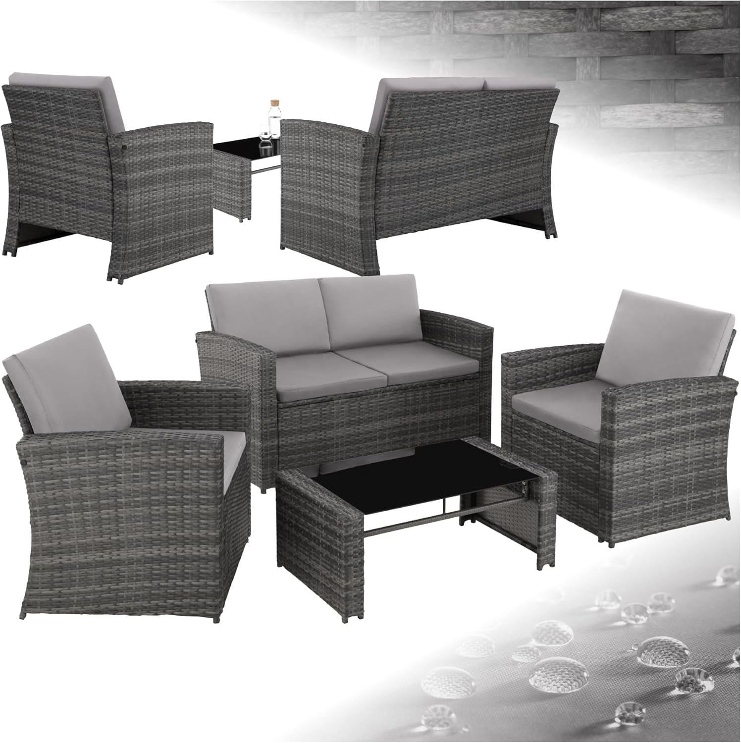 tectake® Conjunto Jardín Ratán para 4