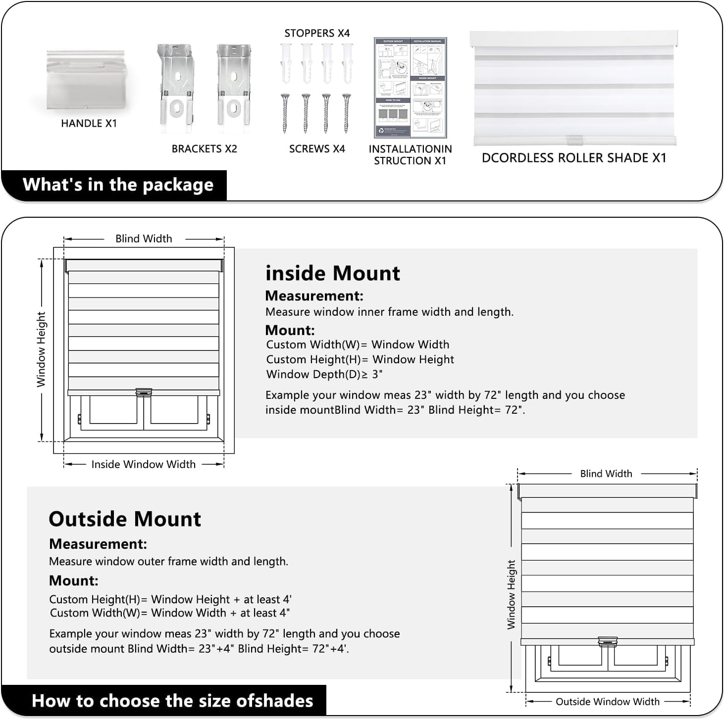 Detalle 2 de AOSKY Cordless Zebra Blinds for Windows — 36" W x 47" H, White