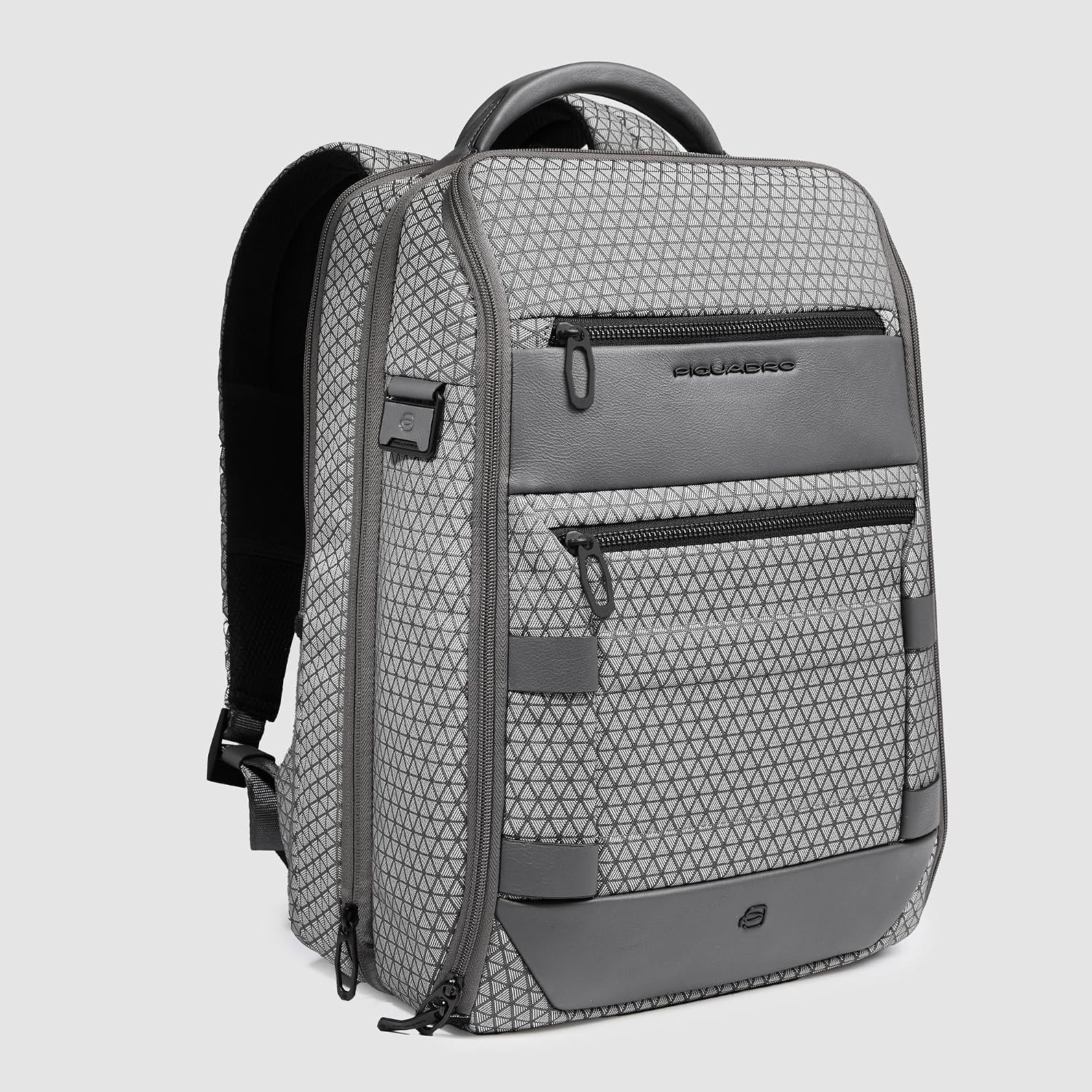 Detalle de PIQUADRO Zaino da Viaggio Modulare 2 in 1: Porta PC 15,6" in Pelle e Tessuto, Grigio