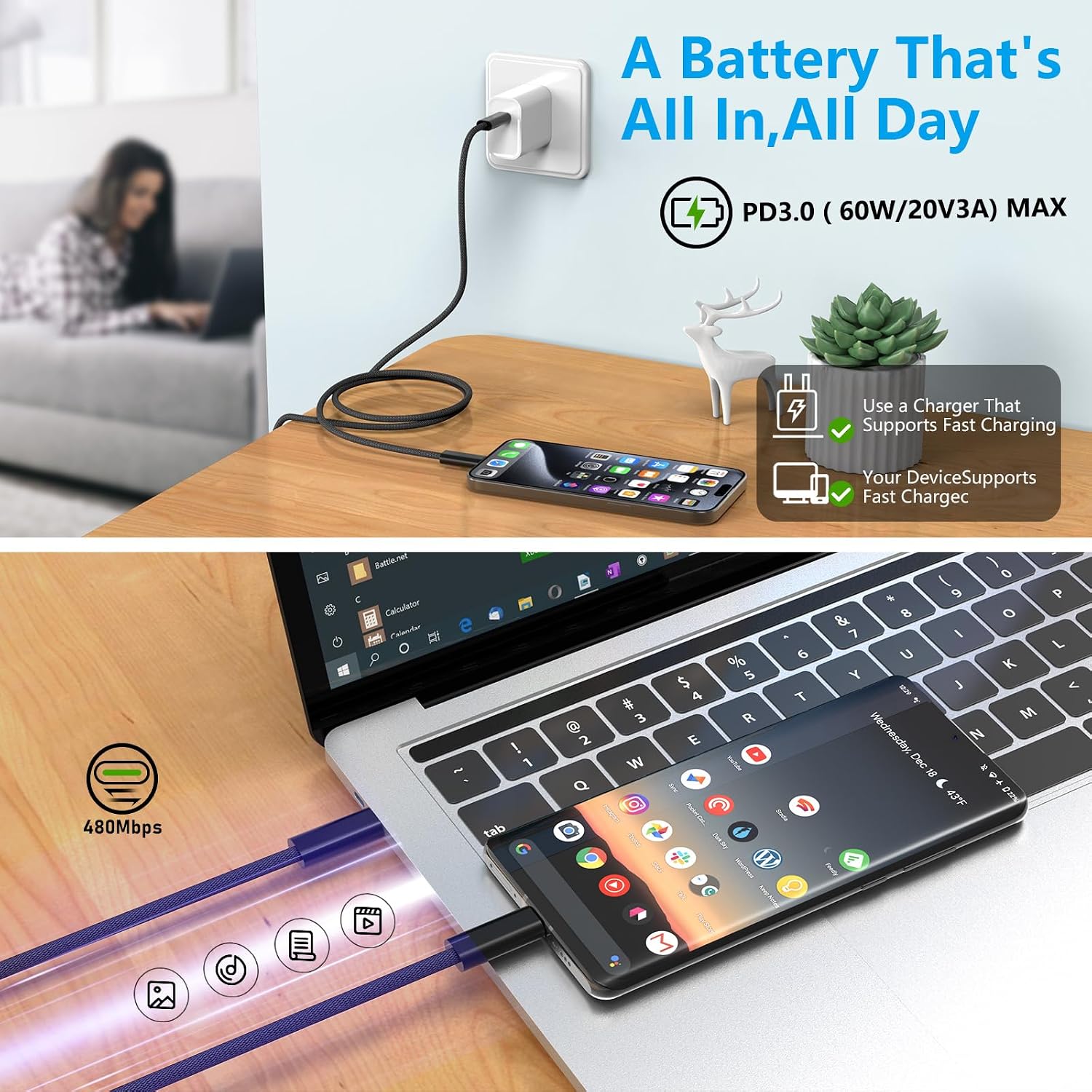 Thumbnail 4 de USB-C to USB-C Cable 5m 60W PD