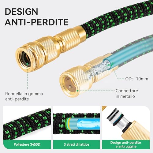 Detalle de Yofidra Tubo da Giardino Estensibile 15M/50FT: leggerezza, versatilità e praticità per l’uso quotidiano