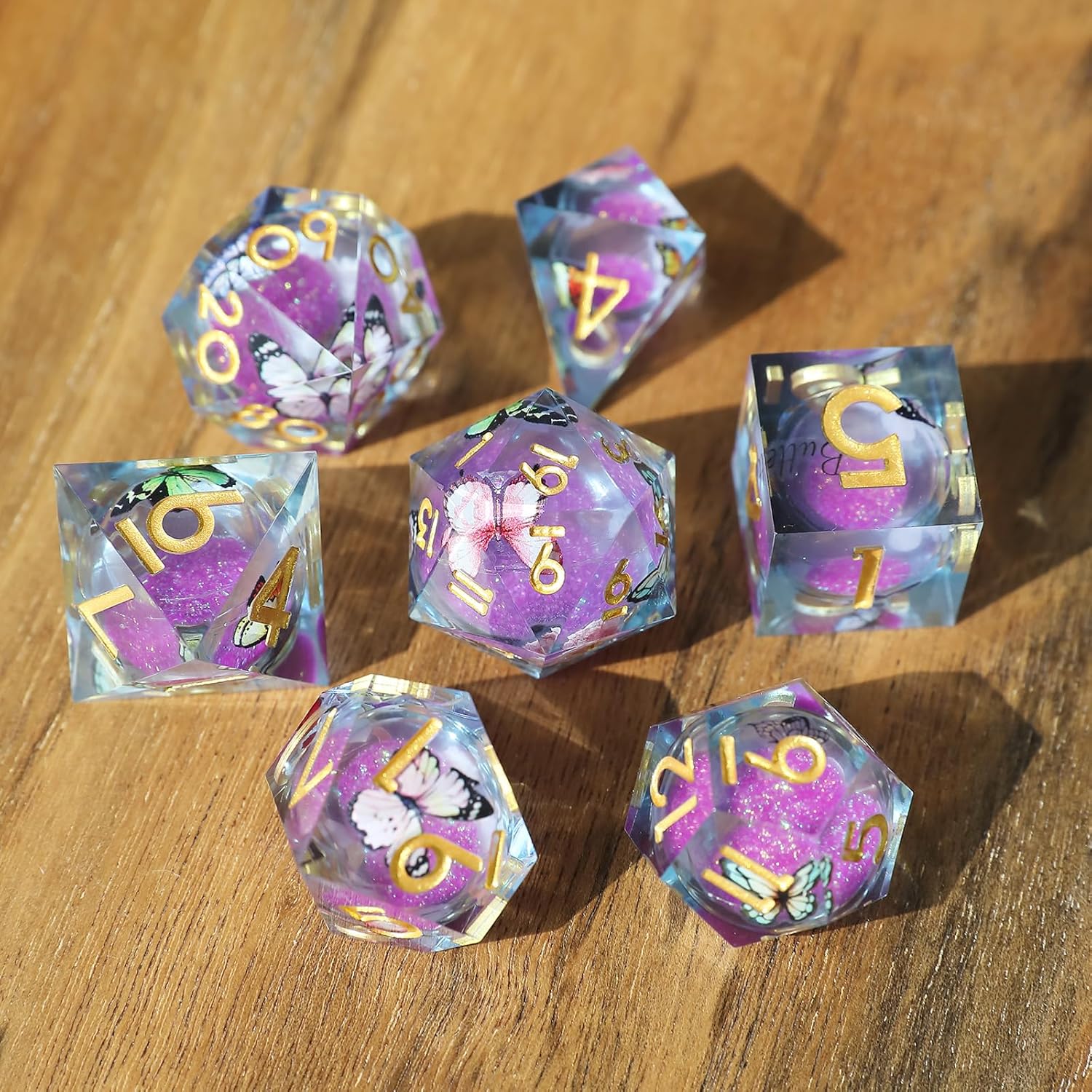 Thumbnail 4 de Liquid Core 7-Piece Resin Polyhedral Dice Set with Butterfly Theme (D&D)