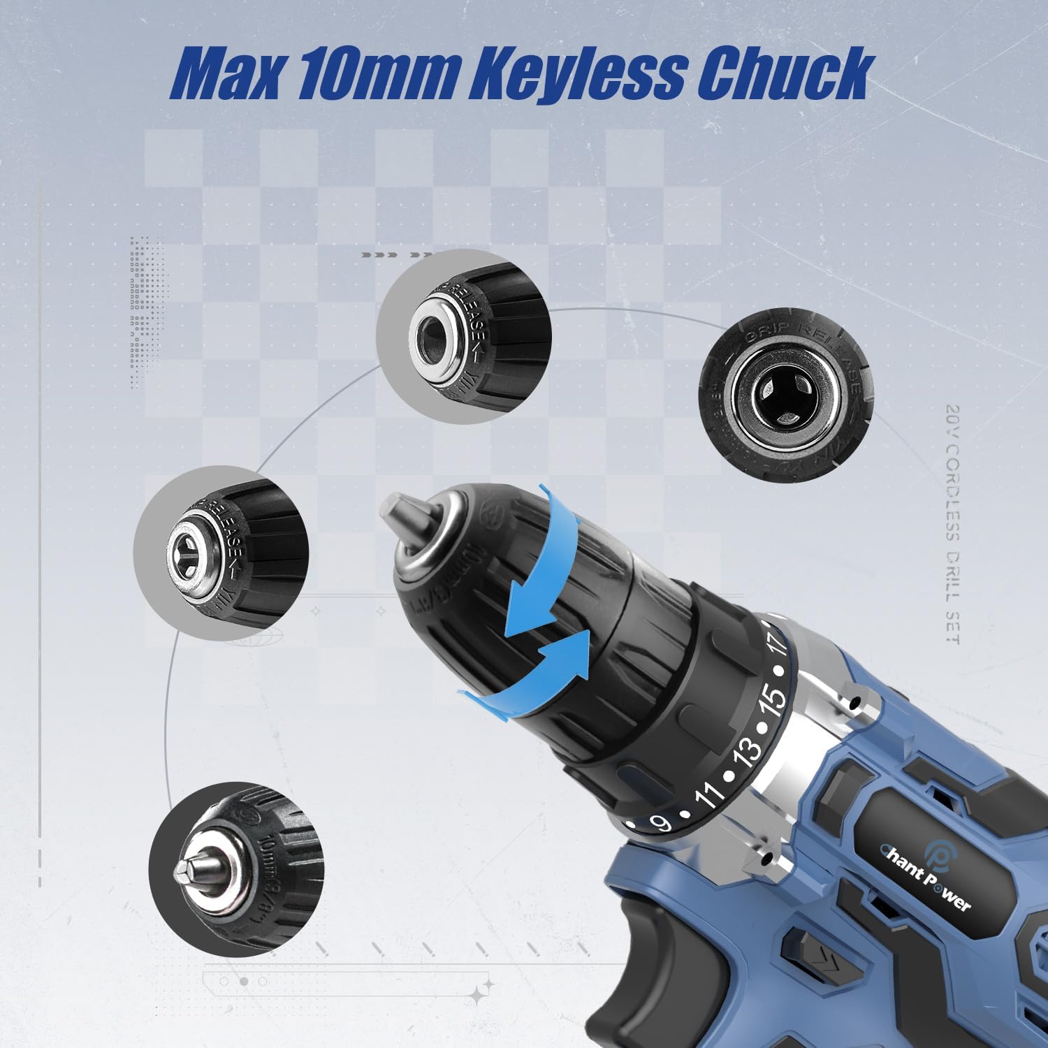 Thumbnail 3 de C P CHANTPOWER Cordless Power Drill - 20V with Two Speeds, 10mm Keyless Chuck and 22pcs Bit Set