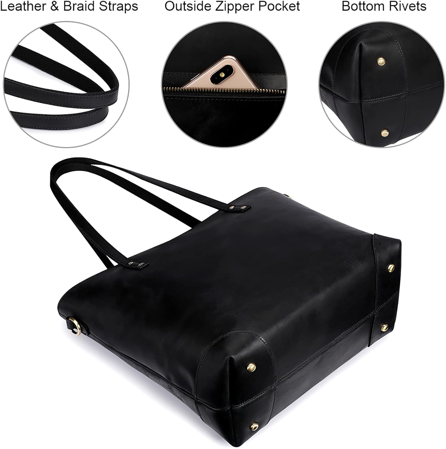 Detalle 2 de S-ZONE Sac Fourre-Tout Vintage 3-Voies en Cuir Crazy Horse – Polyvalent et Confortable