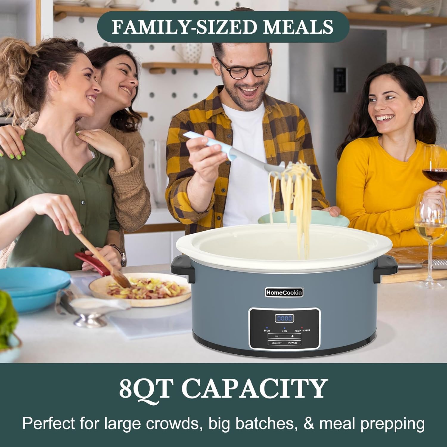 Thumbnail 6 de HOMECOOKIN 8-Quart Programmable Slow Cooker with Timer & Keep Warm (Blue)