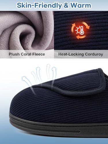 Detalle de LongBay Men's Diabetic Slippers Wide Fit Memory Foam Cosy – Navy Blue (10UK)