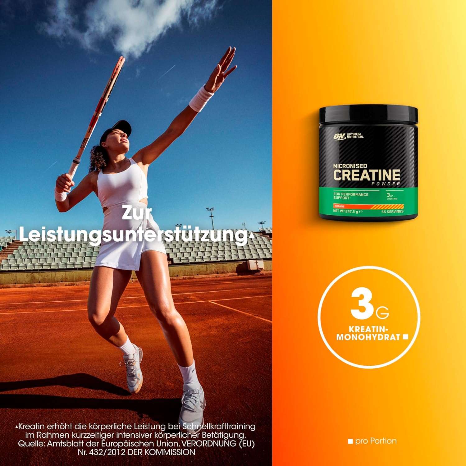 Thumbnail 4 de Optimum Nutrition Mikronisiertes Kreatin Pulver Orange, 247,5 g – 55 Portionen