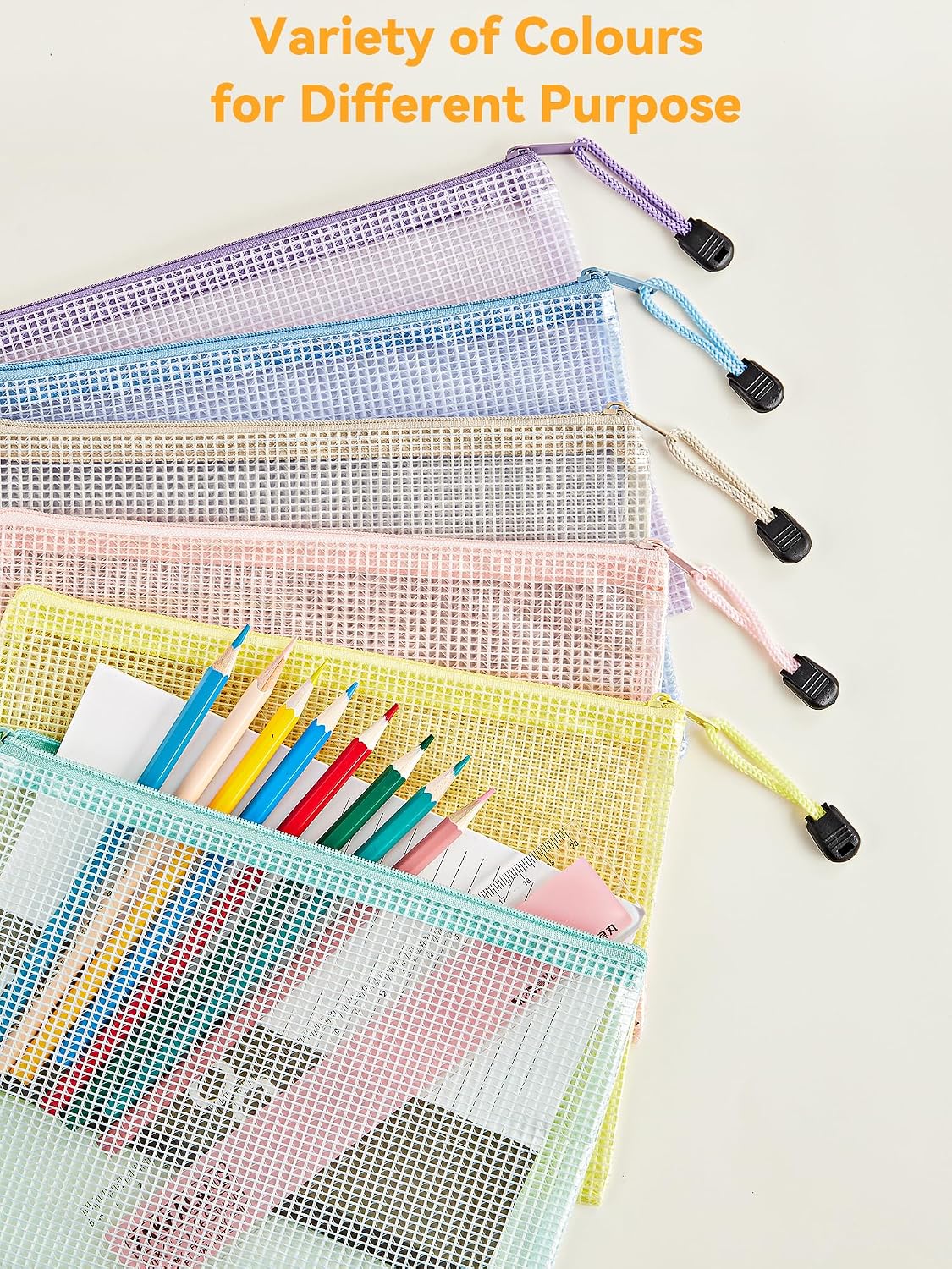 Thumbnail 4 de HEETA A5 Plastic Wallets, 12-Pack: Sturdy Mesh Zip Bags in 6 Macaron Colours