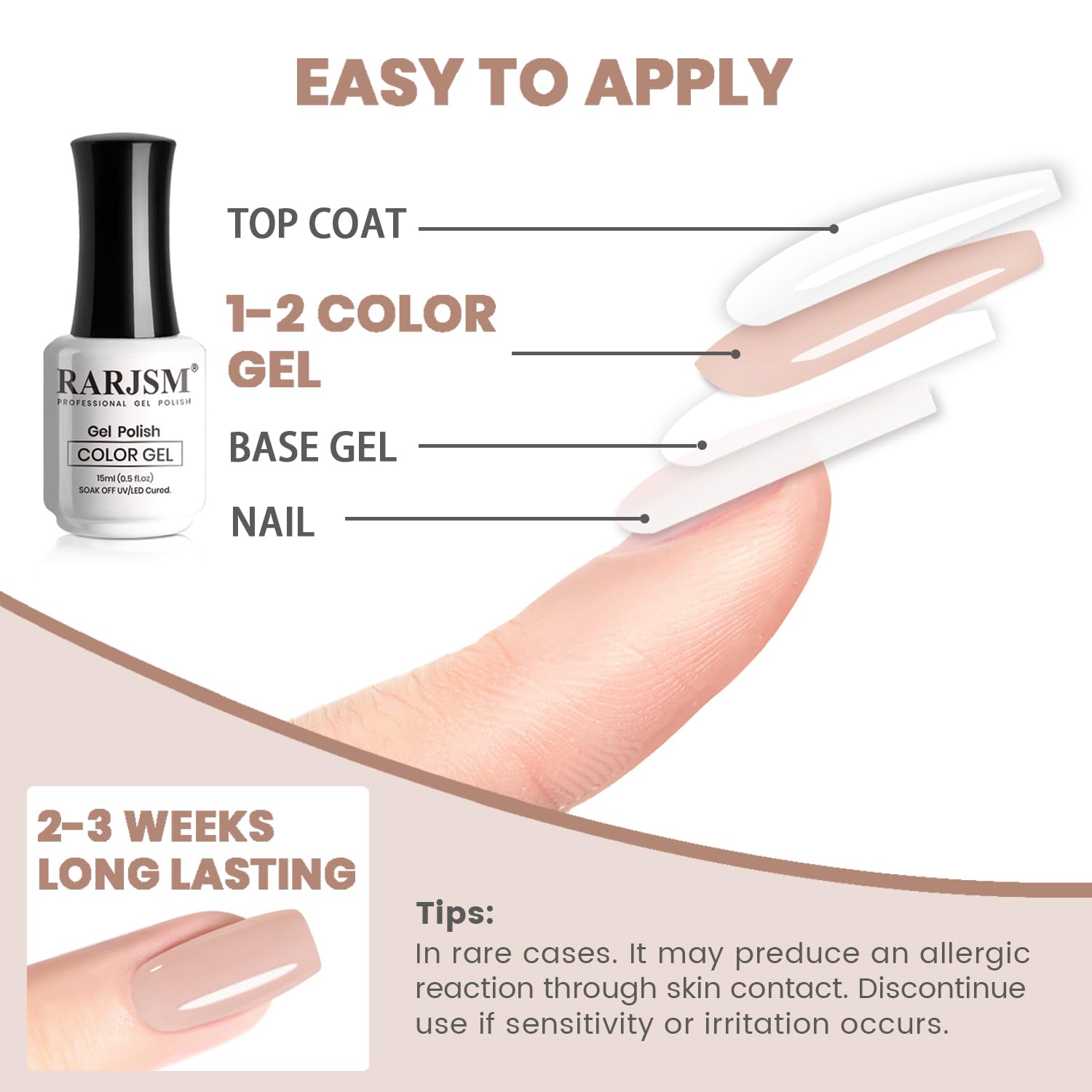 Thumbnail 5 de RARJSM Eggshell Pink Nude Jelly Gel Nail Polish (15ml) — Sheer Neutral Pink, UV/LED Soak-Off Gel for DIY Manicures