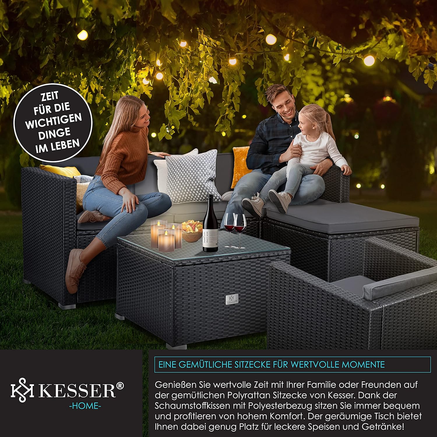 Detalle 2 de KESSER® Polyrattan Lounge Aruba – Gartenlounge-Set für 4–5 Personen, Anthrazit