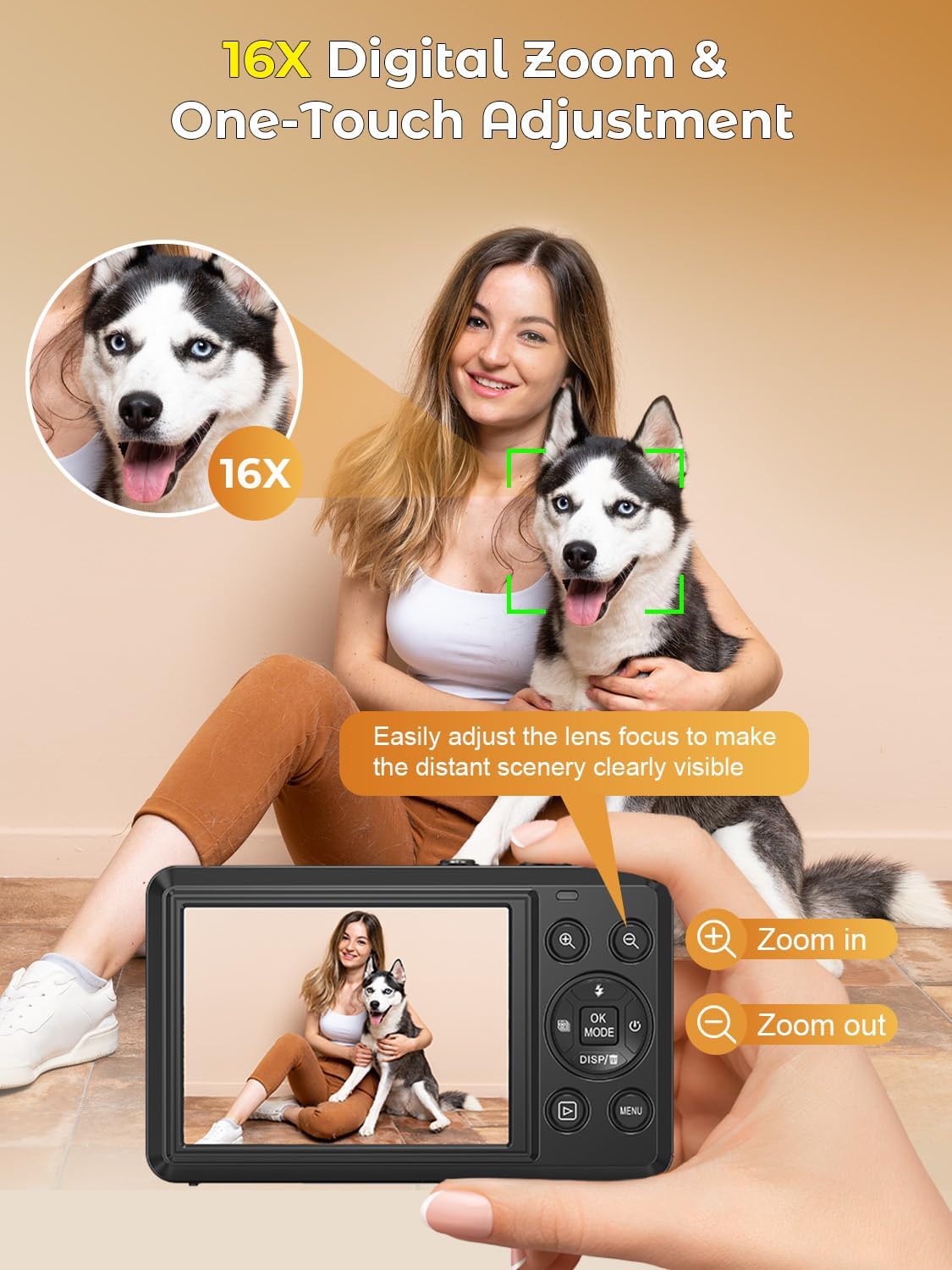 Detalle de Digitalkamera 4K 64MP – kompakte Autofokus-Kamera mit 2,8 Zoll, Macro, Webcam-Funktion & 1200 mAh Akku