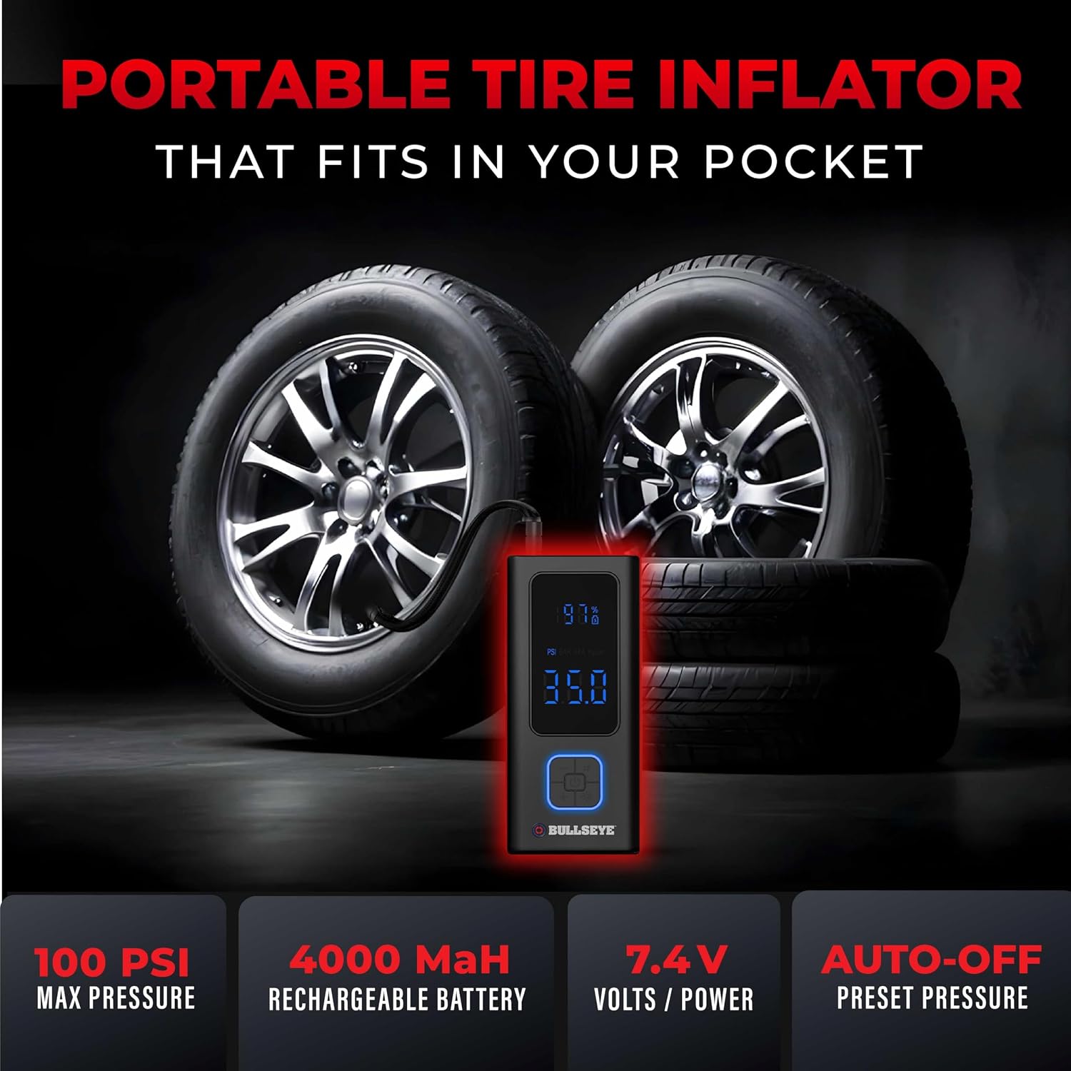Detalle de Bullseye Portable Tire Inflator 4000mAh
