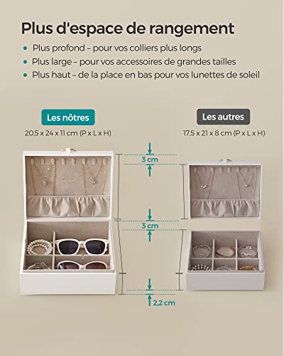 Detalle 2 de SONGMICS Boîte à Bijoux 2 Niveaux avec Poignée – élégance avec rangement réfléchi