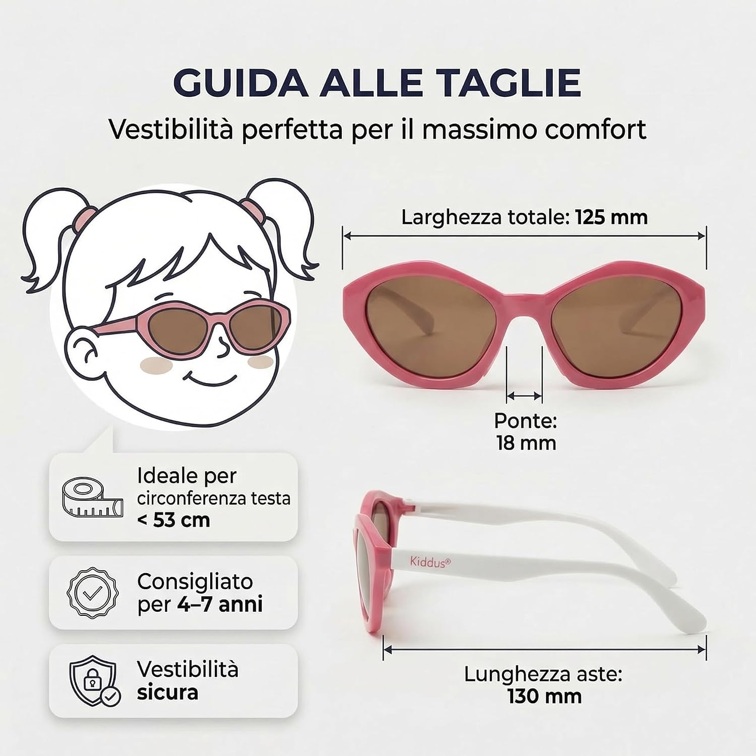 Thumbnail 5 de Kiddus Occhiali da Sole per Bambina 4-8 Anni – Polarizzati UV400 CAT3, Montatura TR90 Flessibile