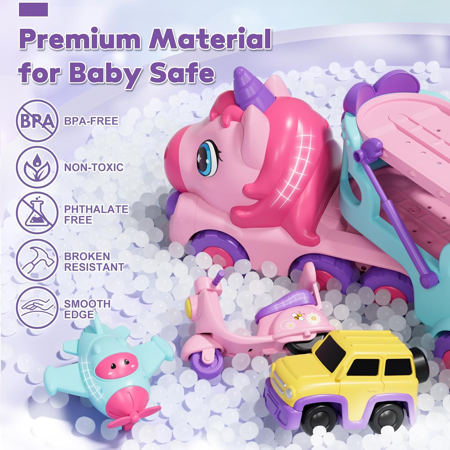 Thumbnail 4 de Lehoo Unicorn 5-in-1 Castle Toddler Toys: Carrier Truck with Lights & Music, Unicorn Track Play Set for Ages 2+