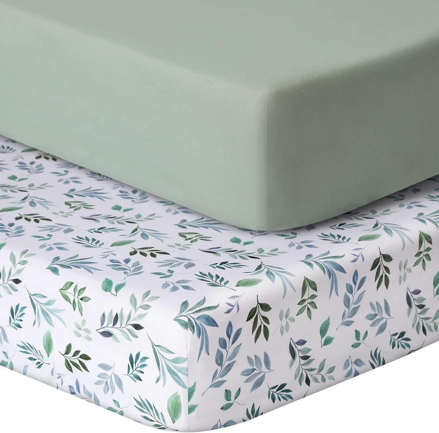 Detalle de GUNTAIL 2-Pack Microfiber Crib Sheets, 52 x 28 x 8 in, Leaf & Green