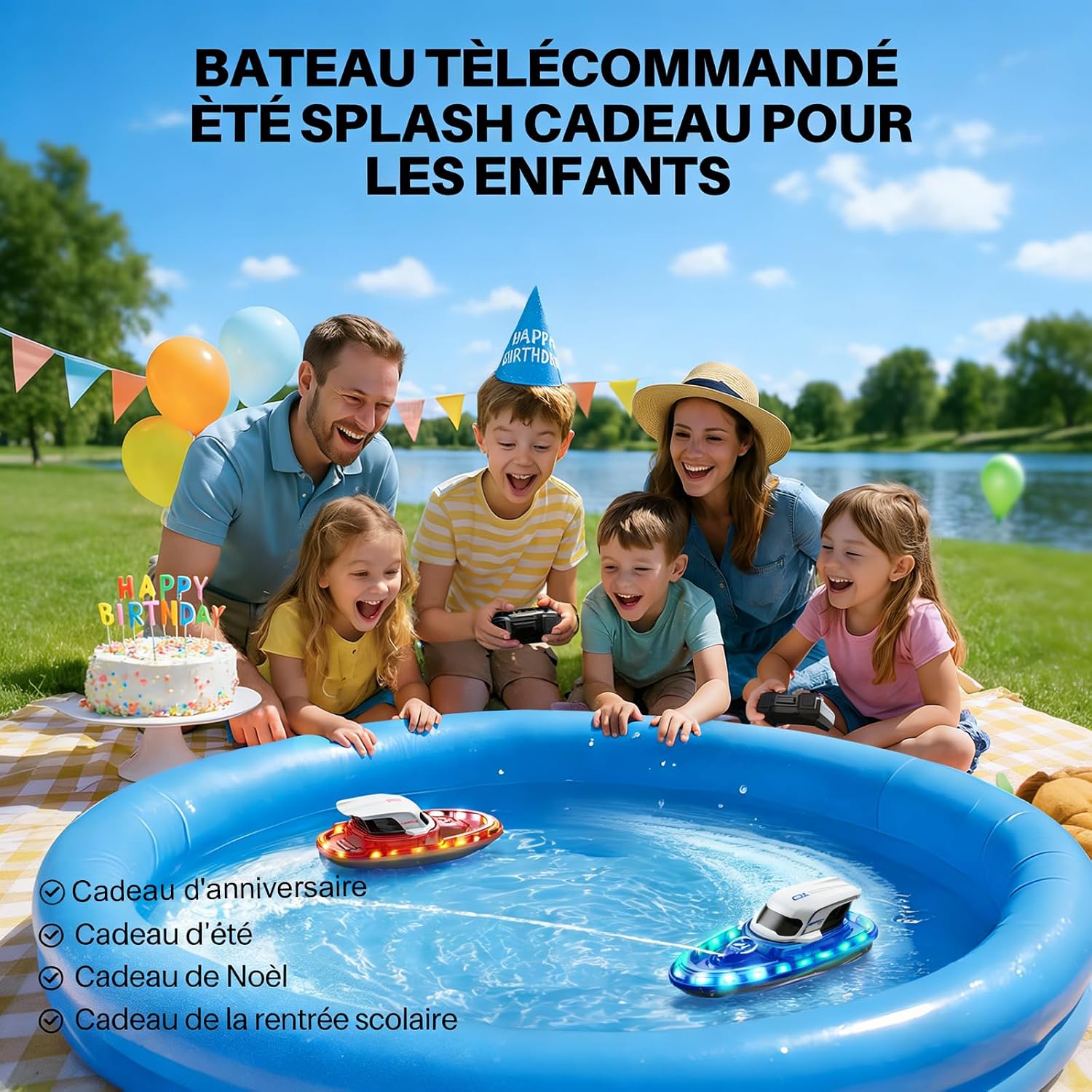 Detalle de Syma Bateau Télécommandé 2 Pack pour Enfants 8-12 Ans – Bateaux RC LED et Jet d’eau