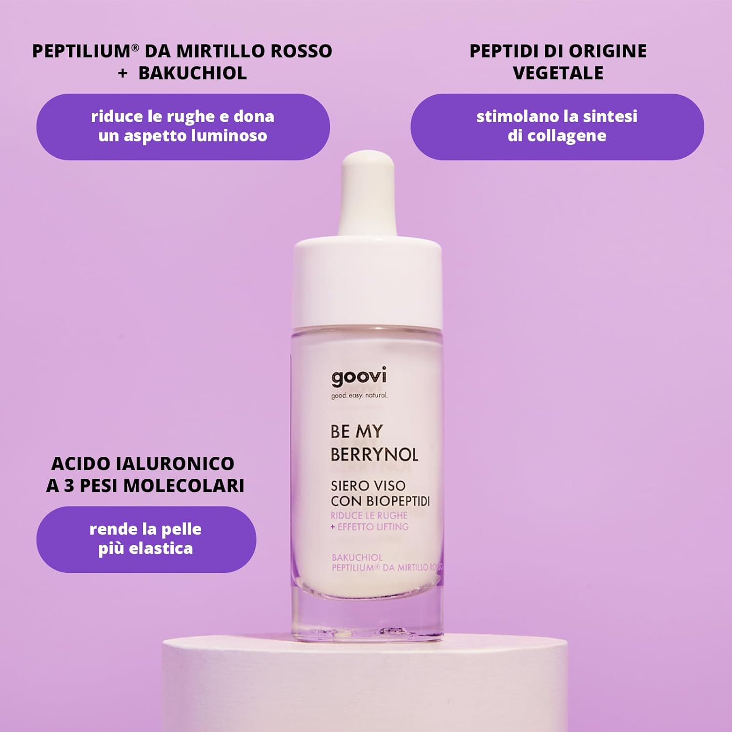 Thumbnail 2 de Goovi Be My Berrynol Siero Viso Antirughe con Biopeptidi, Acido Ialuronico e Bakuchiol – Effetto lifting 30 ml
