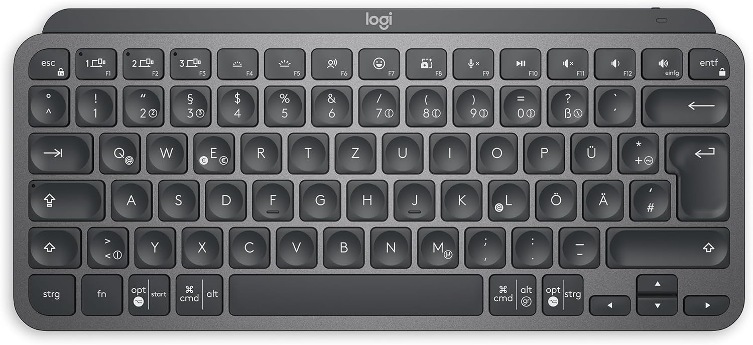 Detalle de Logitech MX Keys Mini kabellose Tastatur (Bluetooth, Hintergrundbeleuchtung, USB-C) – dunkelgrau, kompakt