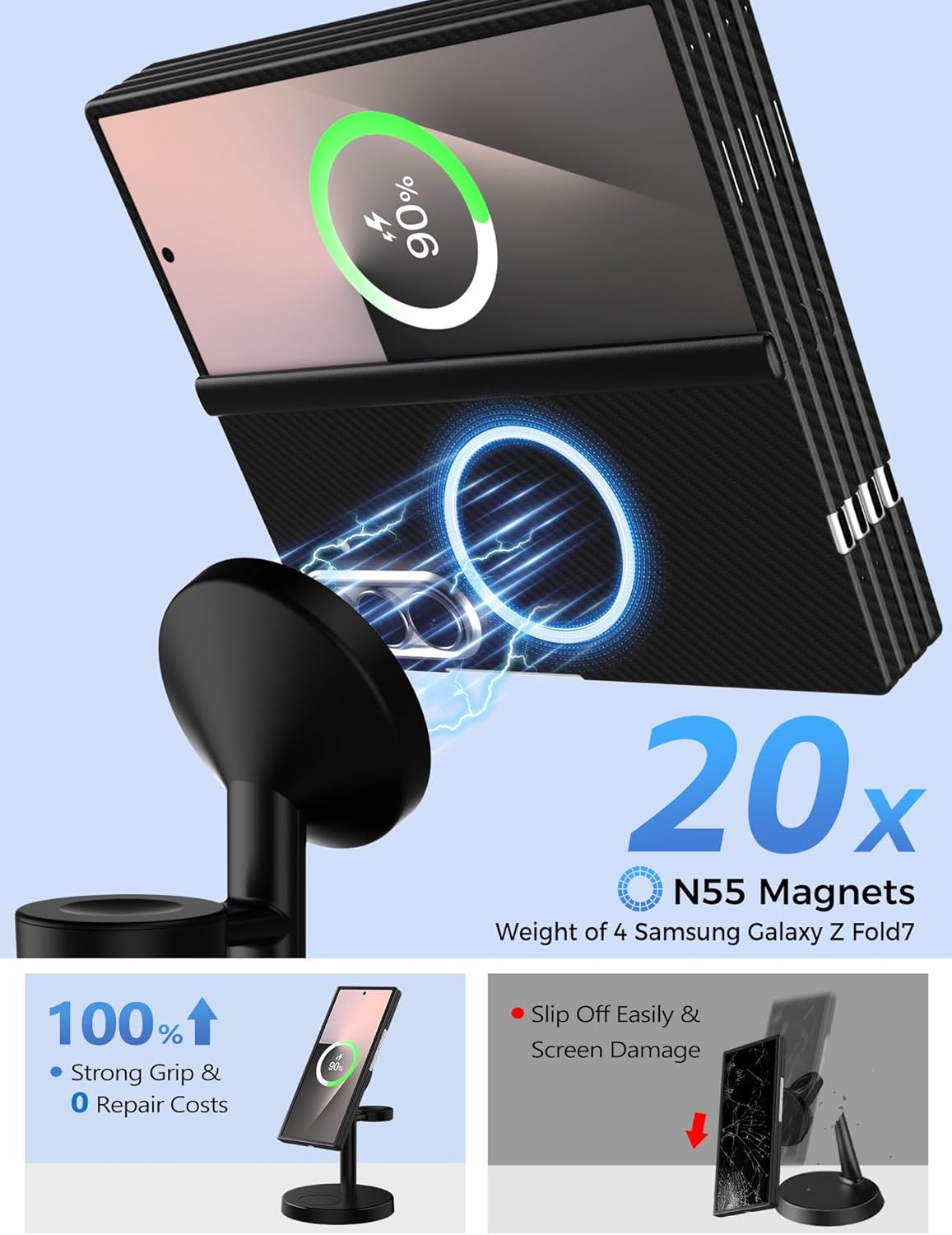 Thumbnail 2 de Aeinidi 3-in-1 Magnetic Wireless Charger for Samsung (MagSafe-compatible) with Phone Stand, Watch & Buds Charging