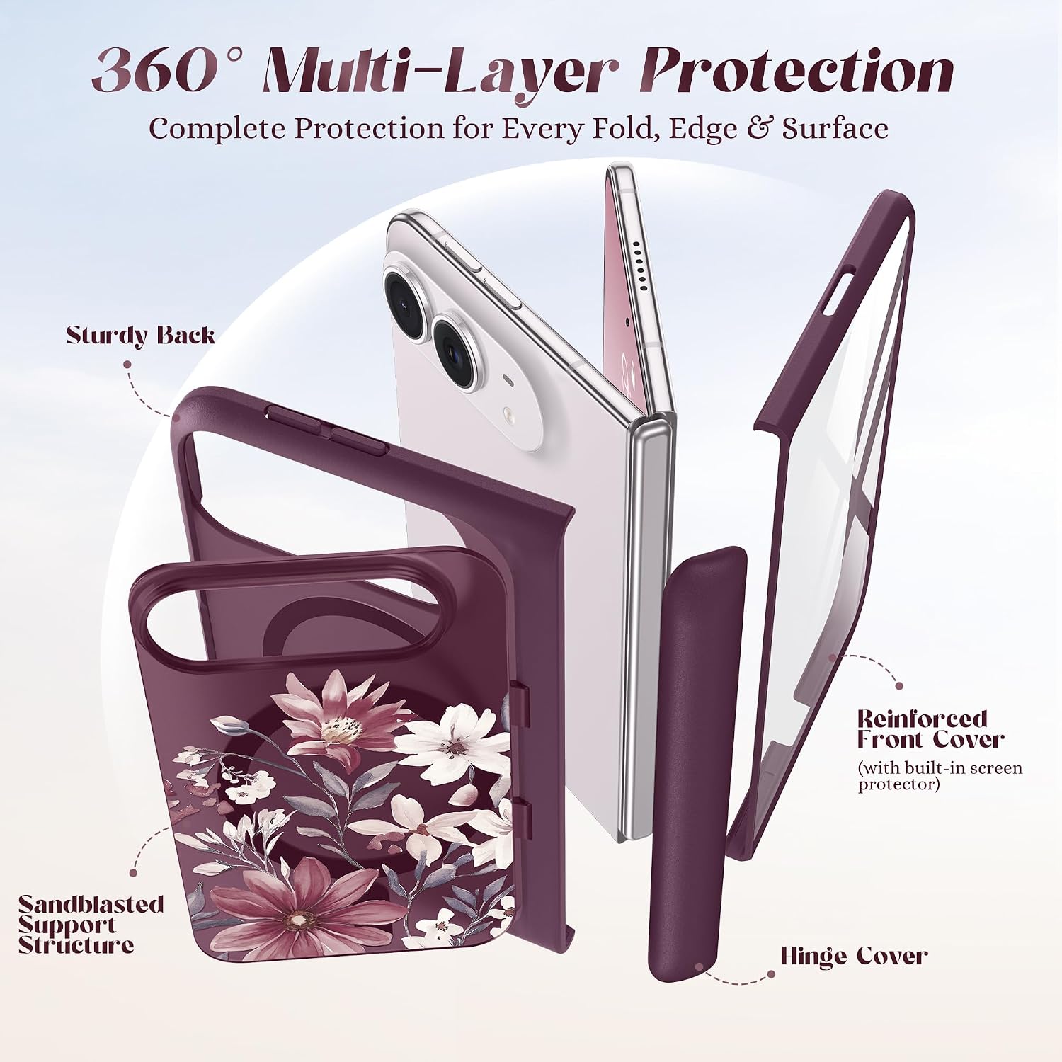 Thumbnail 5 de GVIEW iPhone Duo Case, MagSafe Compatible, Clarkia/Dark Cherry Floral Design