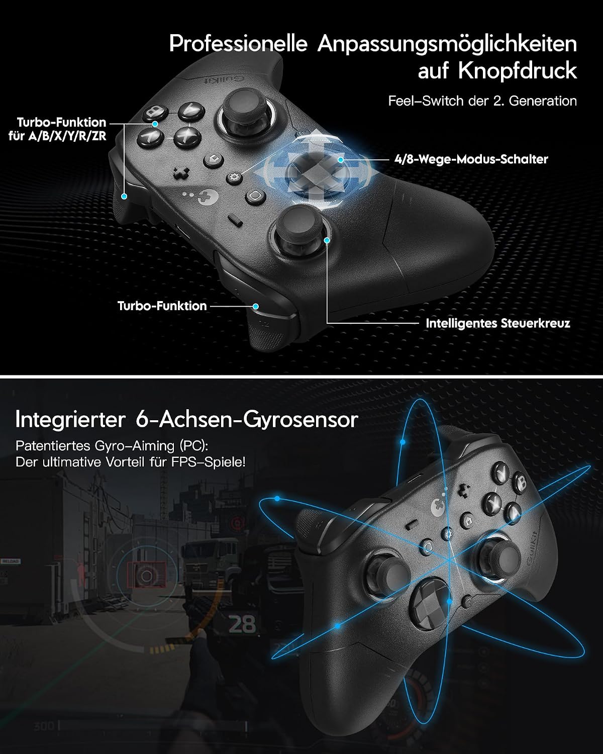 Thumbnail 3 de GuliKit ES PRO Wireless Controller – niedrige Latenz, TMR-Sticks und bis zu 30 Stunden Akku für PC, Windows, Android, iOS & Switch