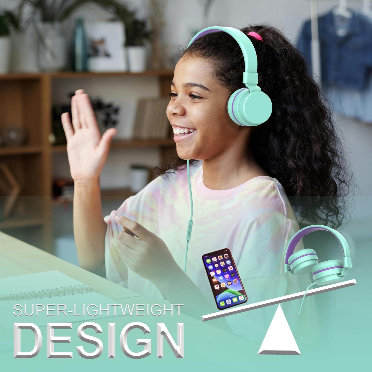 Detalle de YOYOTUNE DMJ-H01 Wired On-Ear Kids’ Headphones with Mic and 85/94dB Limiter