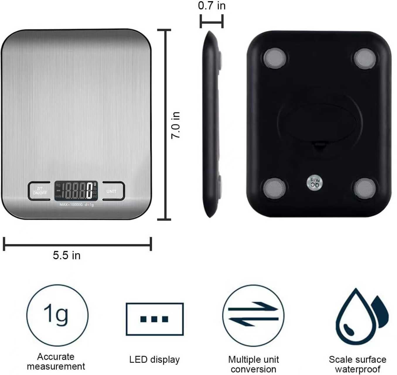 Thumbnail 2 de Bilancia da Cucina Digitale 10 kg in Acciaio Inox – Tara, Display LCD, Elegante e Ultra Sottile