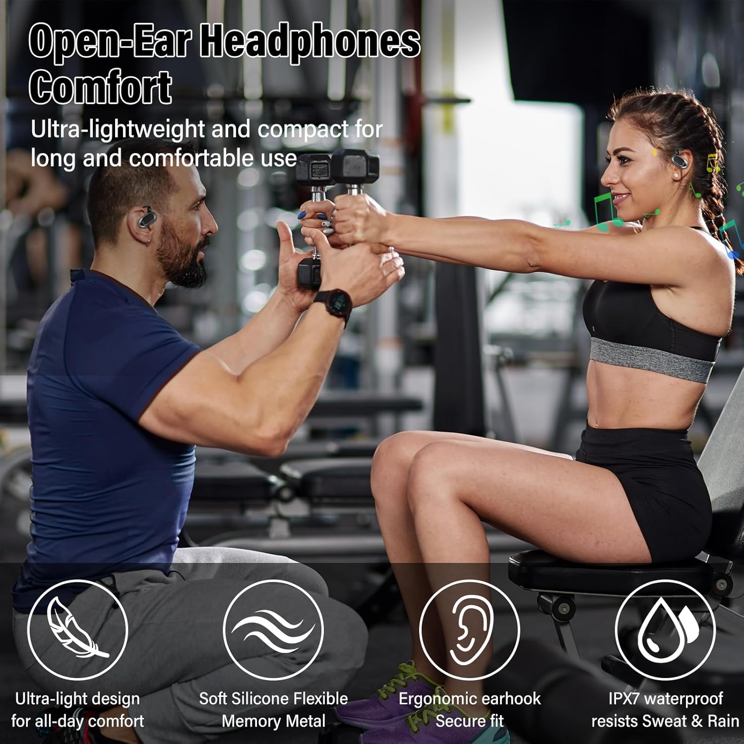 Detalle de Open Ear Headphones with Adjustable Hooks — Bone Conduction, IPX7, 36H Playtime for Sports